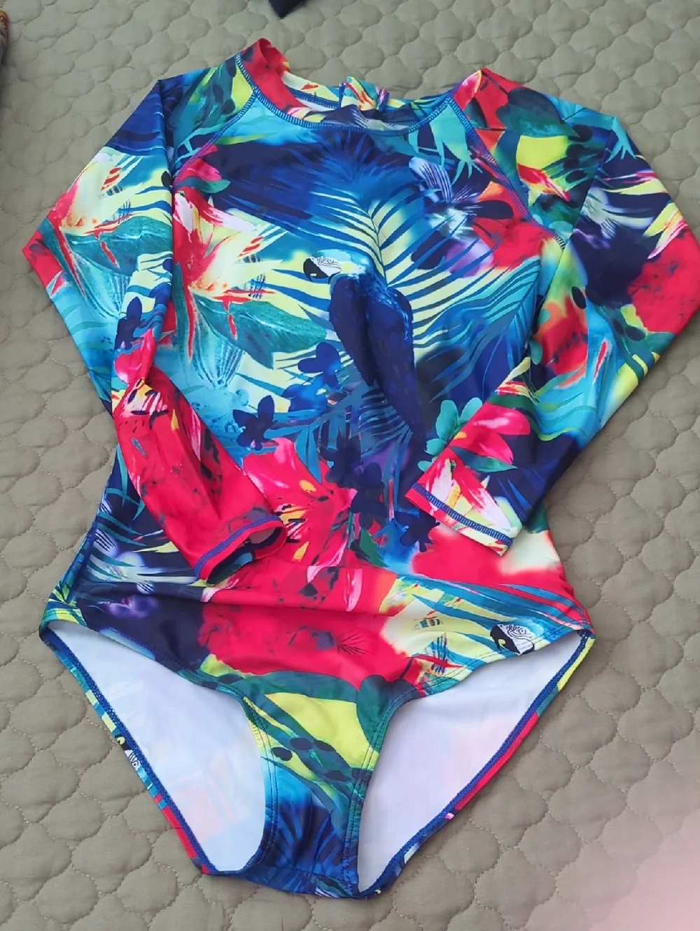 Colorful Tropical Long Sleeve One-Piece Swimsuit - Picture 1 of 4
